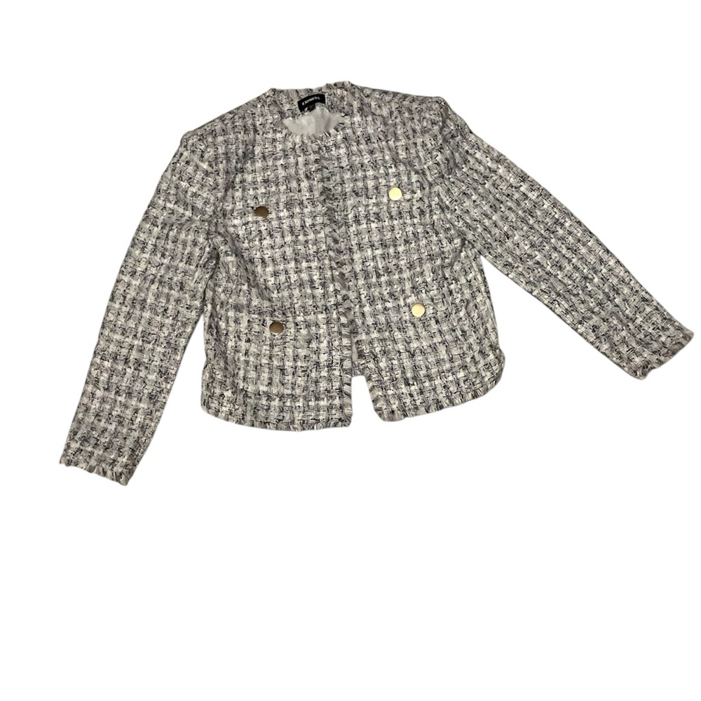 Chic Express Brand Women's Tweed Blazer - Black and White